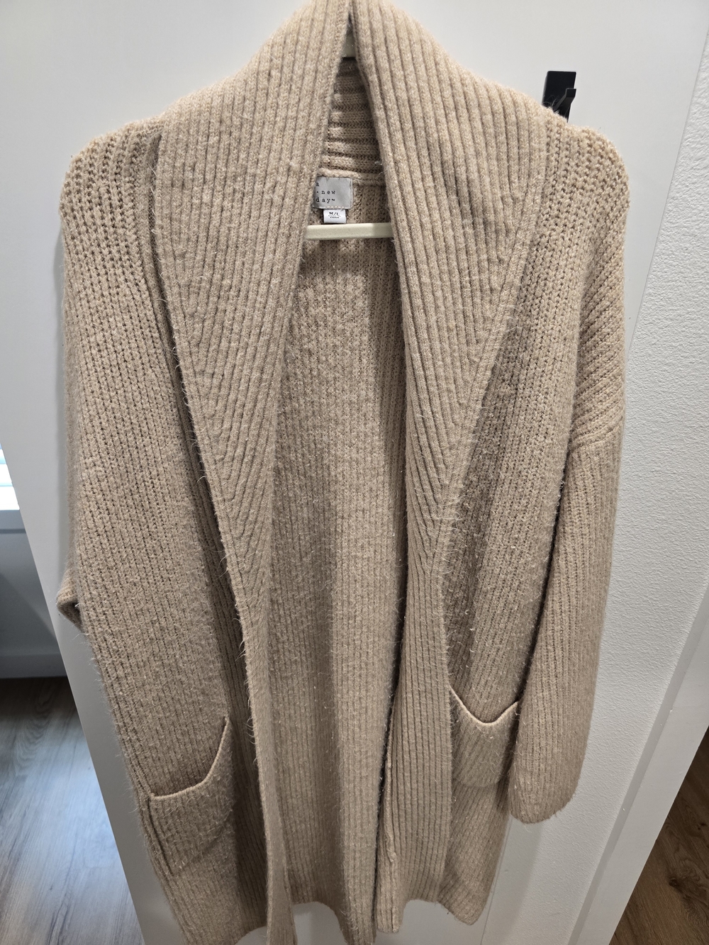 a new day Beige Ribbed Shawl Collar Open-Front Cardigan